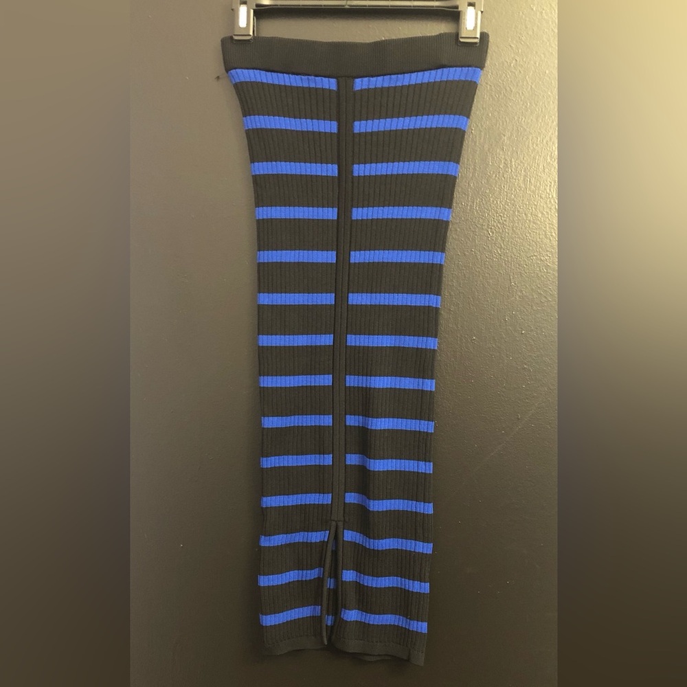 New York & Company Black and Blue Striped Ribbed Midi Skirt - Picture 2 of 4